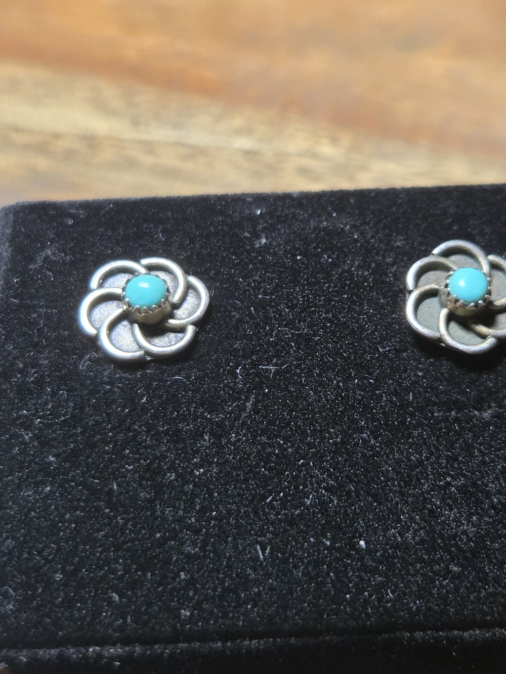 Floral Turquoise Center Sterling Flower Stud Earrings -